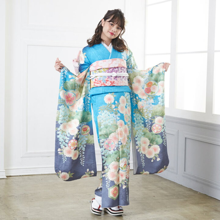 楽天市場】【成人式 振袖 レンタル】RS1488 正絹 水色 桜松藤 MIIA 