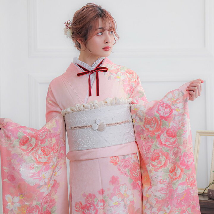 楽天市場】〔成人式 振袖 レンタル〕RS1491 正絹 ピンク 薔薇尽し LIZ 