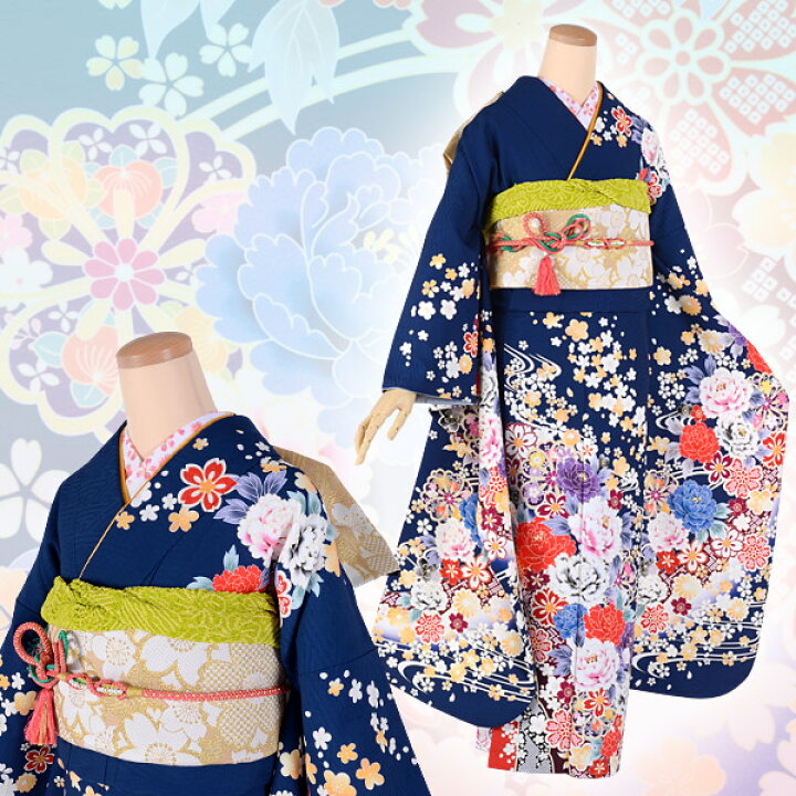楽天市場】【振袖 レンタル】 結婚式 結納R1504紺 流水牡丹桜 振袖 