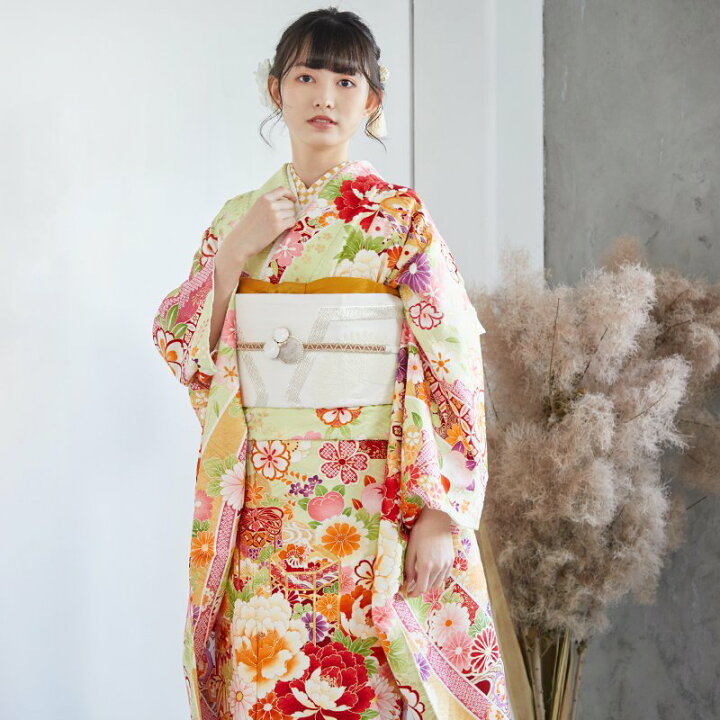 5189 振袖単品 正絹レモン黃 洋風モダン 奥深く 成人式結婚式卒業式