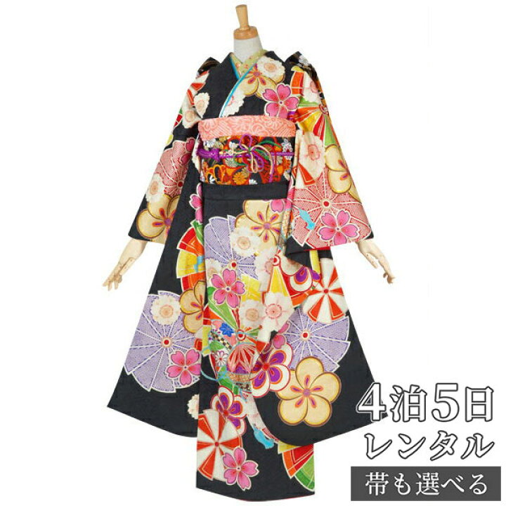 楽天市場】【振袖 レンタル】 結婚式 結納R1560 正絹 黒 花に鈴・風車 