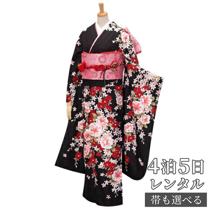 楽天市場】【振袖 レンタル】 結婚式 結納R1575黒 椿と花の調べ 振袖 