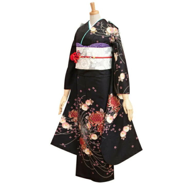 楽天市場】【成人式 振袖 レンタル】RS1585黒 大菊（R062）フルセット 