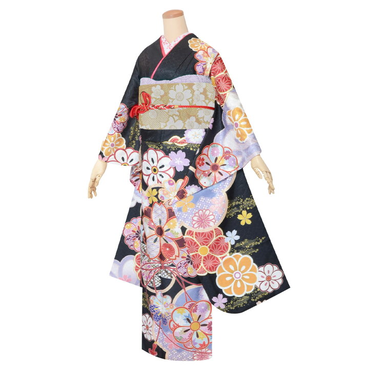 楽天市場】【成人式 振袖 レンタル】RS1591黒 菊桜フルセット 往復送料 