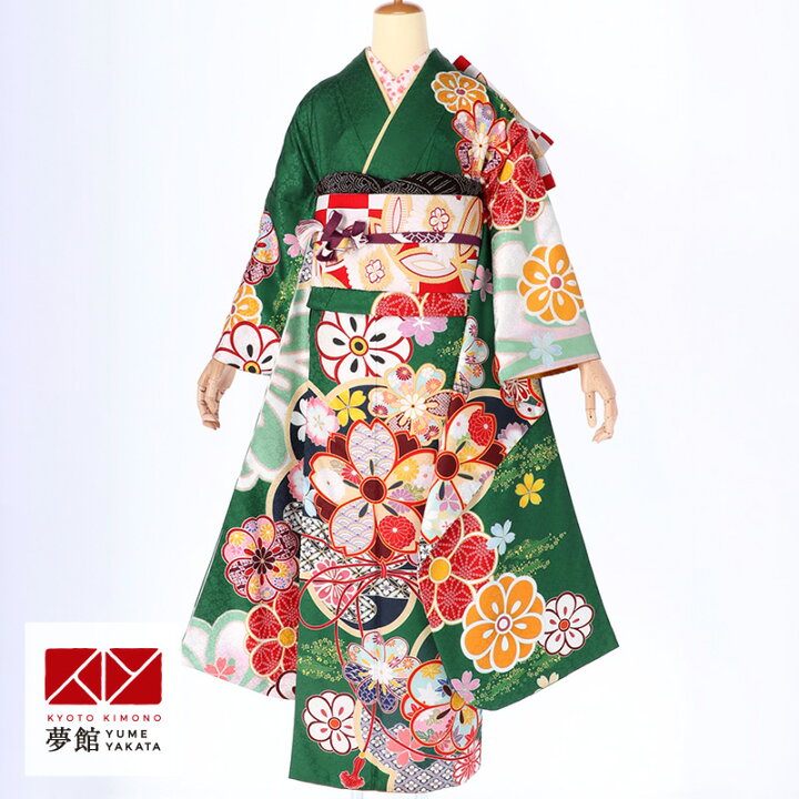 楽天市場】【成人式 振袖 レンタル】RS1592緑 菊桜フルセット 往復送料 
