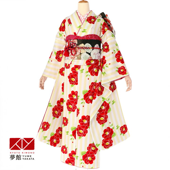 楽天市場】【振袖 レンタル】 結婚式 結納R1616白×黄色 縦縞 紅椿 振袖 