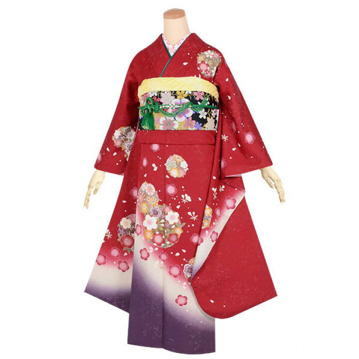 楽天市場】【成人式 振袖 レンタル】RS1619 正絹 赤 花の丸フルセット 