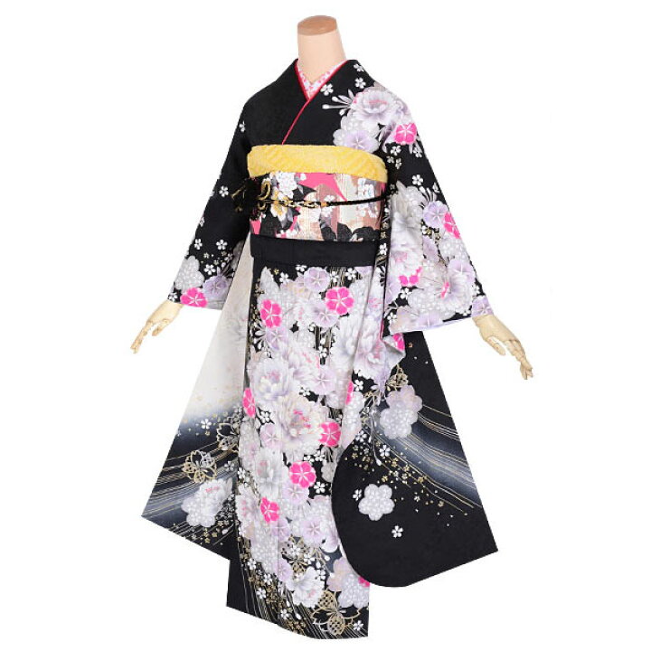 楽天市場】【成人式 振袖 レンタル】RS1639 正絹 黒白 幻想桜文様フル 