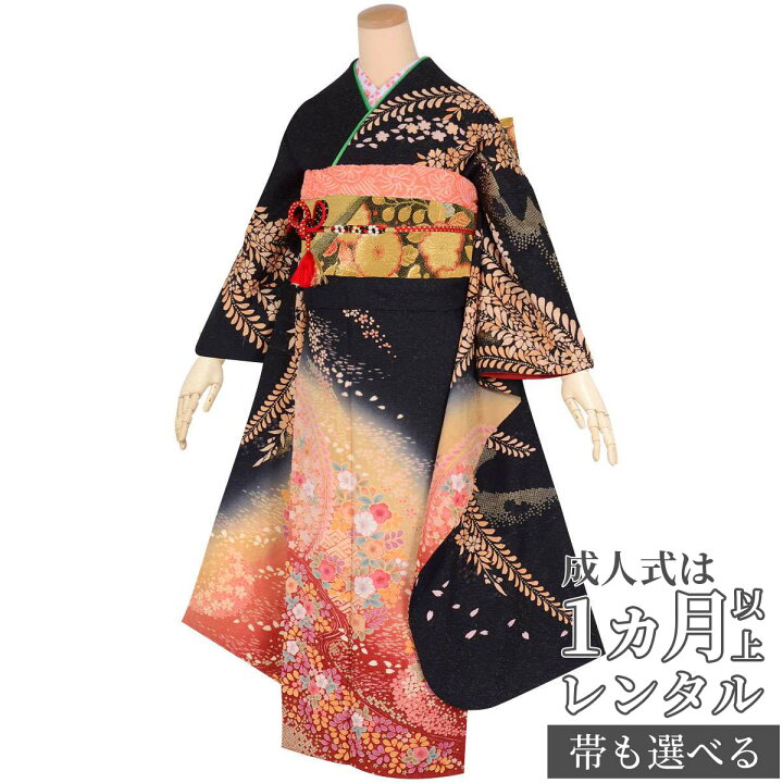 楽天市場】【成人式 振袖 レンタル】RS1658 正絹 黒 辻が花文様フル 