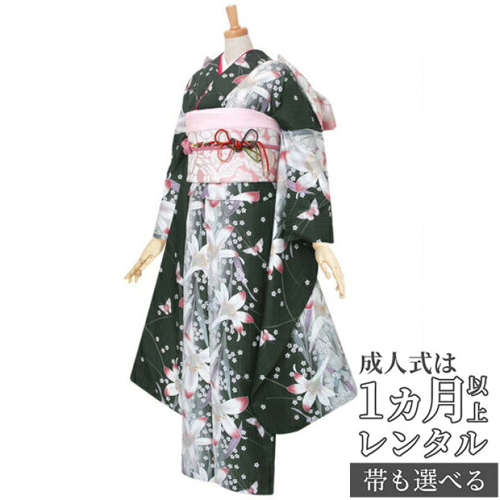 楽天市場】【成人式 振袖 レンタル】RS1681黒 百合カサブランカと蝶々 