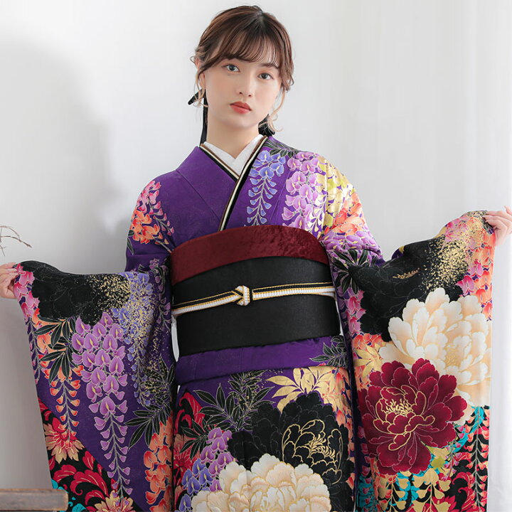 楽天市場】【成人式 振袖 レンタル】RS1722 正絹 紫 大牡丹と藤 Lako 