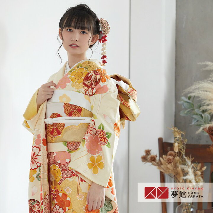 楽天市場】【振袖 レンタル】 結婚式 結納R1734 正絹 薄黄色 波に扇面 