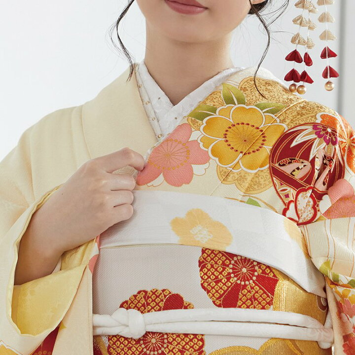 楽天市場】【振袖 レンタル】 結婚式 結納R1734 正絹 薄黄色 波に扇面