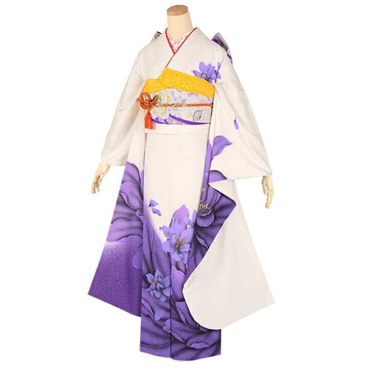 楽天市場】【振袖 レンタル】 結婚式 結納R1747 正絹 白 紫の花（絹 