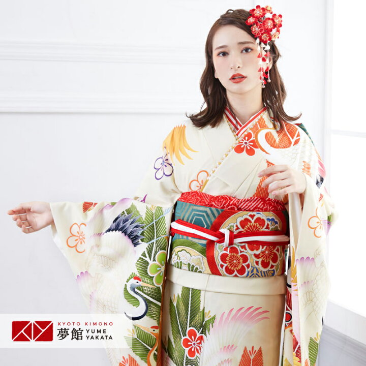 楽天市場 振袖 レンタル 結婚式 結納r1776クリーム色 松鶴に梅 ジャパンスタイル 振袖 レンタル フルセット ふりそで 振袖セット 振り袖 結婚式 披露宴 親族 卒業式 パーティー 結納 着物レンタル 貸衣装 女性 和服 往復送料無料 京都着物レンタル夢館