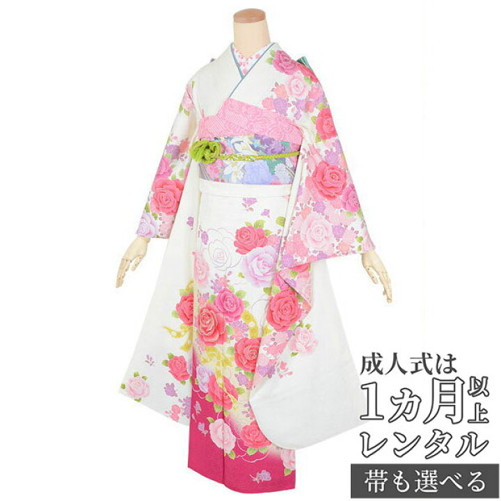 楽天市場】【成人式 振袖 レンタル】RS1793 正絹 白 薔薇とリボン（絹 