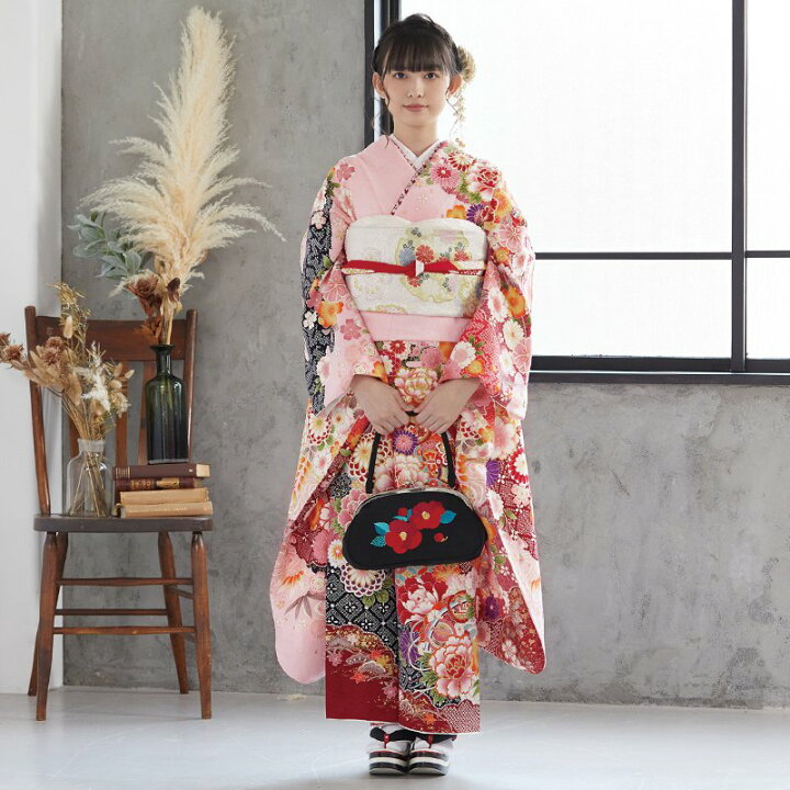 楽天市場】【成人式 振袖 レンタル】RS1817 正絹 ピンク 桧扇に花（絹  