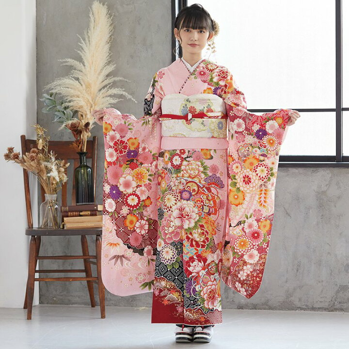 楽天市場】【成人式 振袖 レンタル】RS1817 正絹 ピンク 桧扇に花（絹  