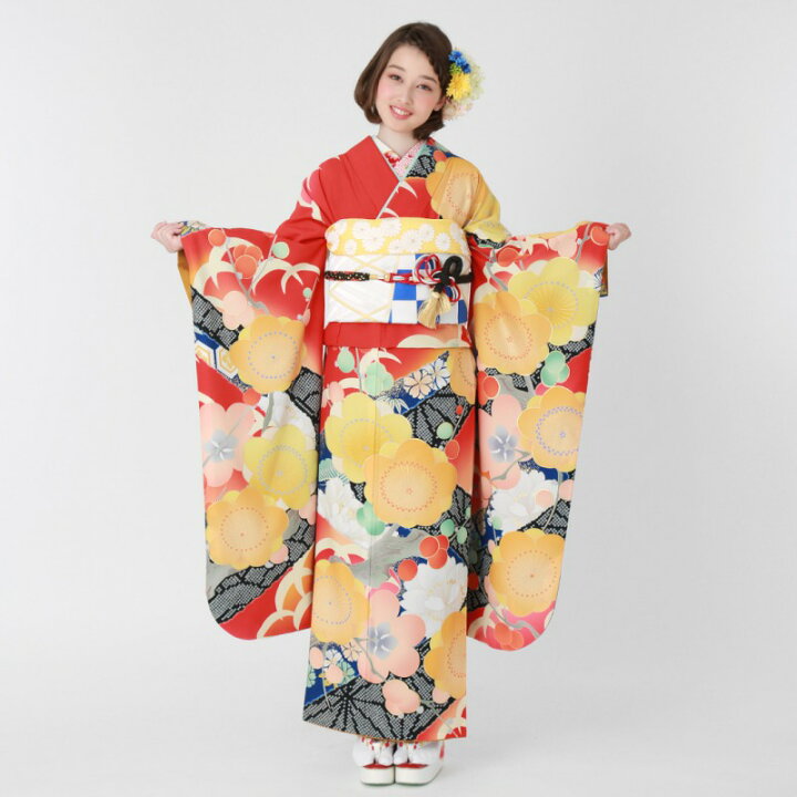 長尺新品♪高級振袖＊よろけ太縞梅の花 成人式卒業