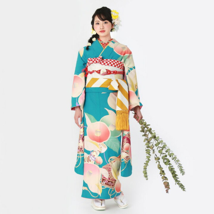 ターコイズ 華やかな中振り袖 二尺振袖 えらぶ
