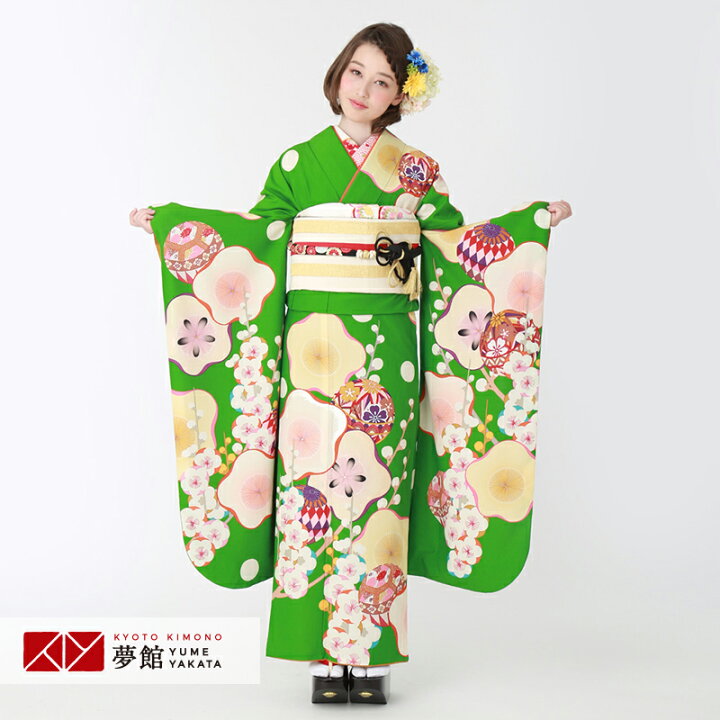 楽天市場】【成人式 振袖 レンタル】RS1885緑 枝梅と毬 芸艸堂 フル 