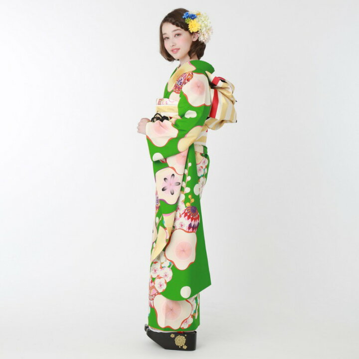 楽天市場】[3万円均一SALE]【成人式 振袖 レンタル】RS1885緑 枝梅と毬  