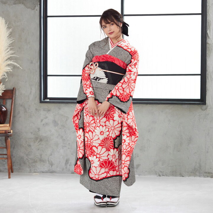 楽天市場】【振袖 レンタル】 結婚式 結納R1943 正絹 黒 総絞り 赤い菊 楽天市場】【振袖 レンタル】 結婚式 結納R1943 正絹 黒 総絞り 赤い菊