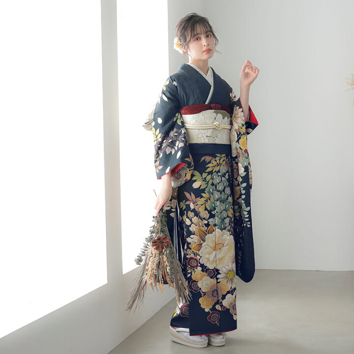 楽天市場】【振袖 レンタル】 結婚式 結納R1956 正絹 墨黒 牡丹と藤花 