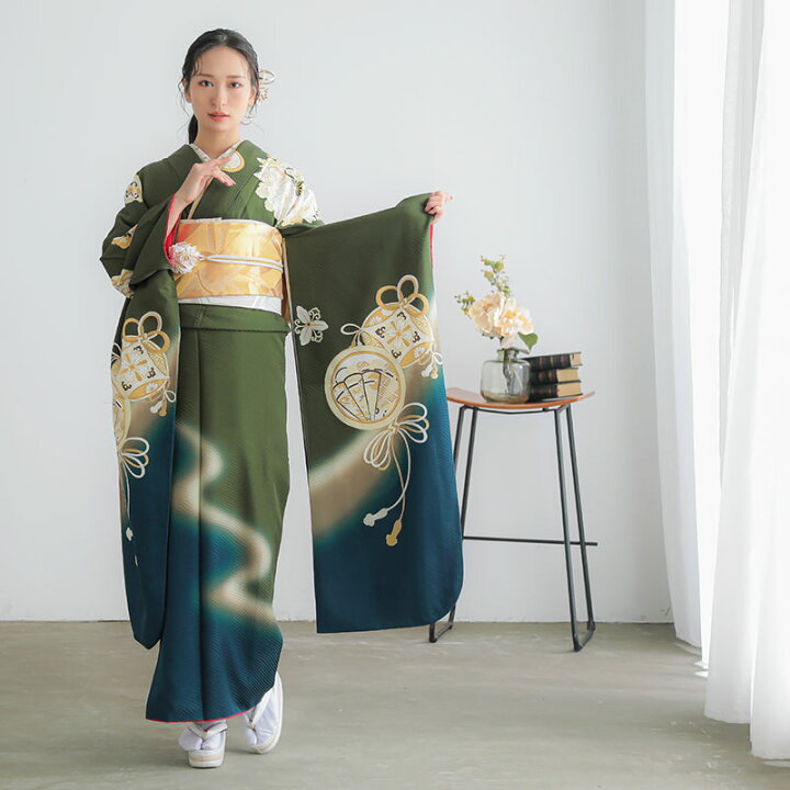 楽天市場】【振袖 レンタル】 結婚式 結納R1986 正絹 深緑 ブルー 