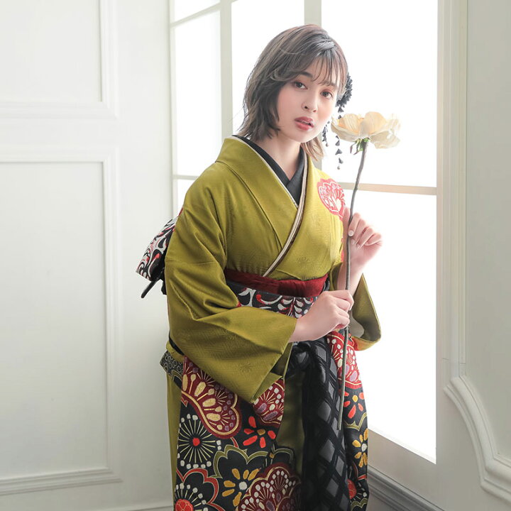 楽天市場】【振袖 レンタル】 結婚式 結納R1998 正絹 抹茶 桜に松 振袖 