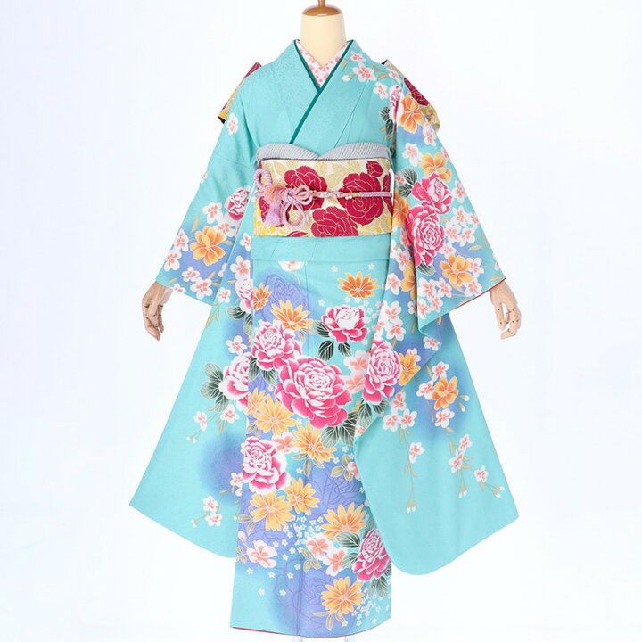 楽天市場】【成人式 振袖 レンタル】RS230水色 薔薇とマーガレットフル 