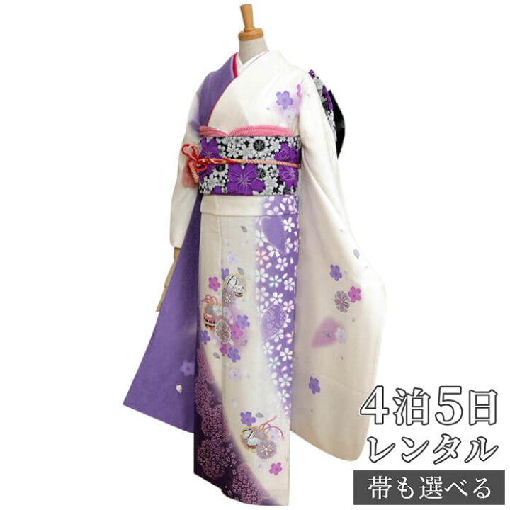楽天市場】【振袖 レンタル】 結婚式 結納R248 正絹 白×藤紫 桜と鞠 