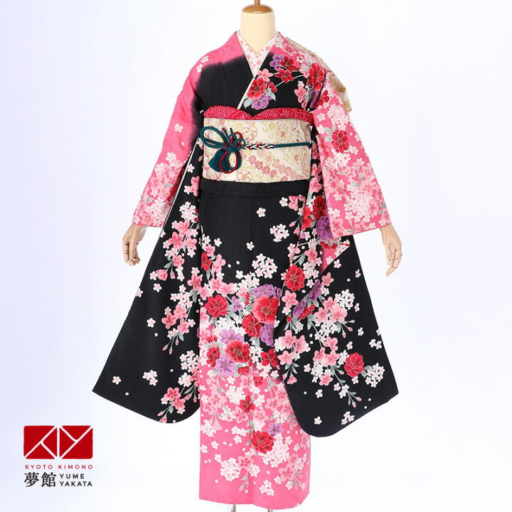 楽天市場】【振袖 レンタル】 結婚式 結納R296黒 ピンクぼかし 玉桜 