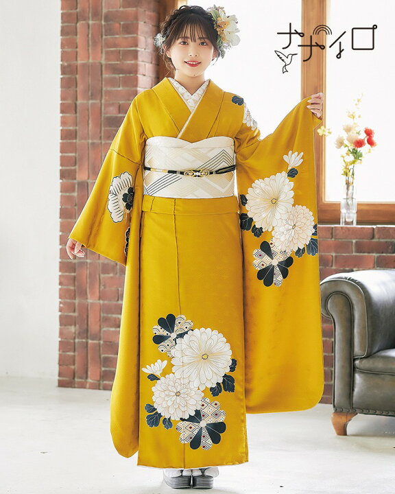 楽天市場】【成人式 振袖 レンタル】RS2052 正絹 からし色 菊 ナナイロ 