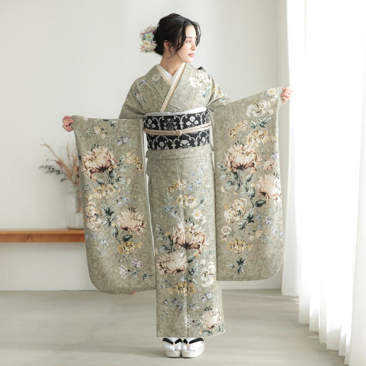 楽天市場】〔成人式 振袖 レンタル〕RS2070モスベージュ 花更紗 JILL 