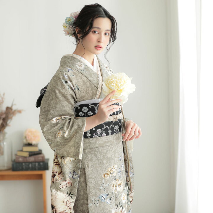 楽天市場】〔成人式 振袖 レンタル〕RS2070モスベージュ 花更紗 JILL 