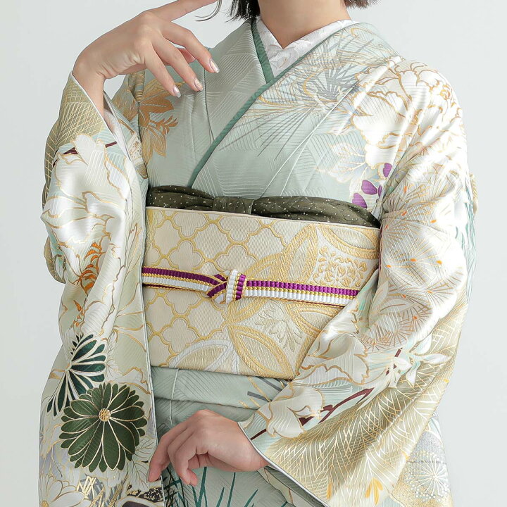 楽天市場】〔成人式 振袖 レンタル〕RS2078 正絹 モスグリーン 菊牡丹 