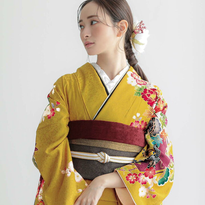楽天市場】【振袖 レンタル】 結婚式 結納R2112 正絹 山吹色 牡丹に花 
