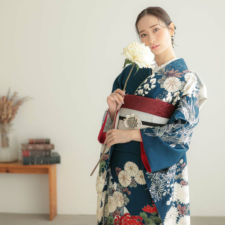 楽天市場】【振袖 レンタル】 結婚式 結納R2114 正絹 鉄紺 菊牡丹に笹  