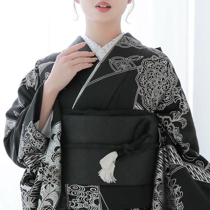 楽天市場】【振袖 レンタル】 結婚式 結納R2115 正絹 黒 銀箔華文鳳凰 