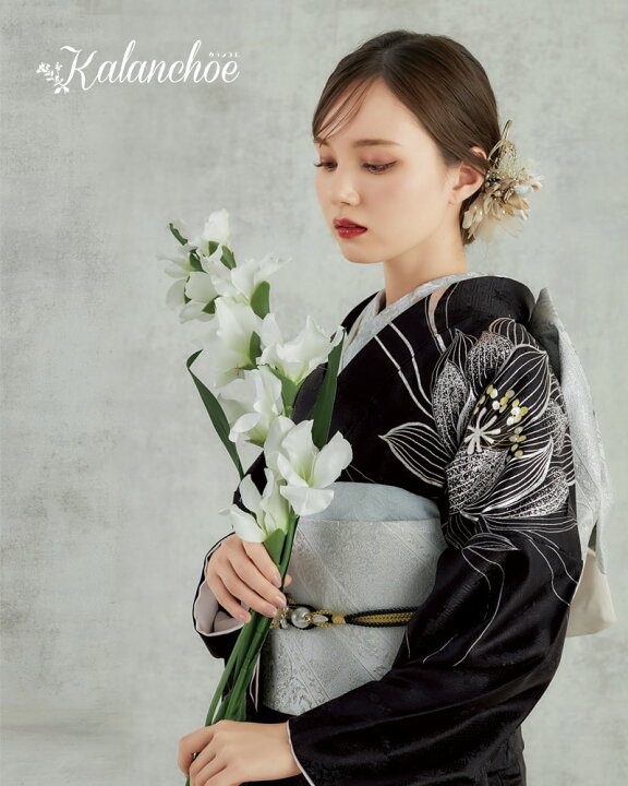 楽天市場】【振袖 レンタル】 結婚式 結納R2116 正絹 黒 銀月下美人 
