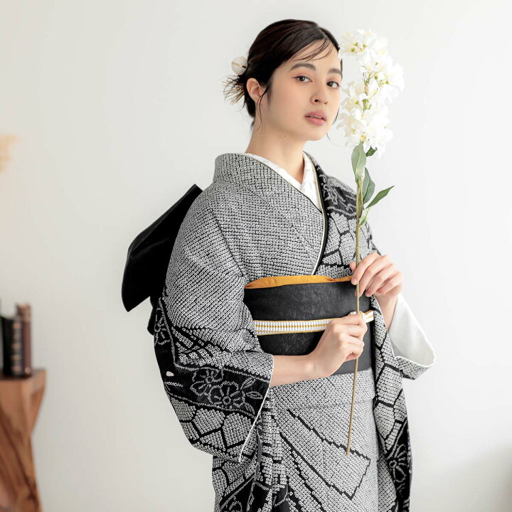 楽天市場】〔成人式 振袖 レンタル〕RS2180 正絹 総絞り 黒 熨斗に藤 