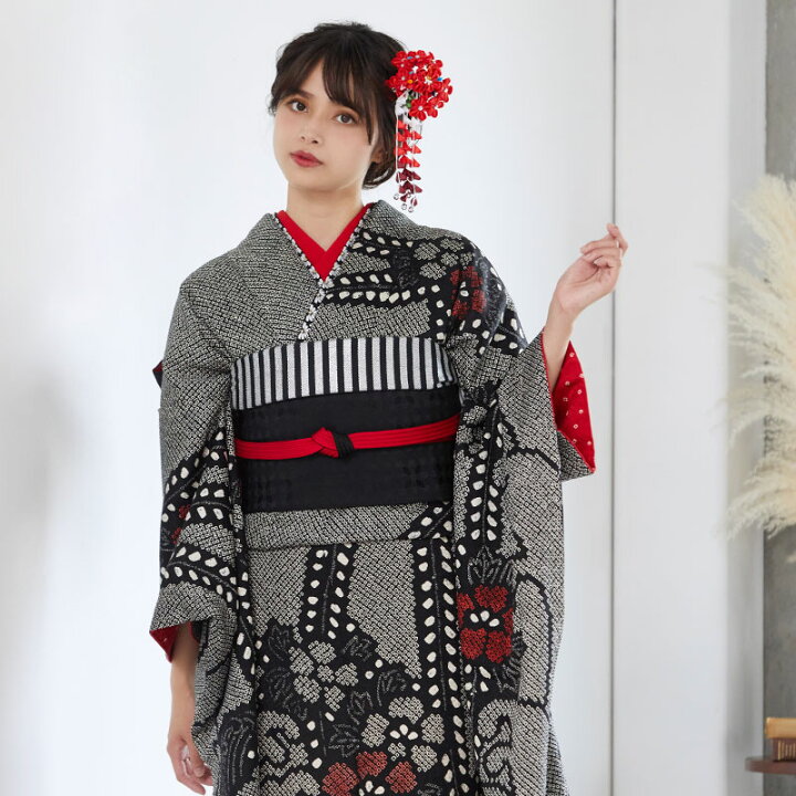 楽天市場】【振袖 レンタル】 結婚式 結納R312 正絹 黒 絞りに大輪花 