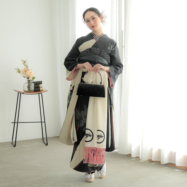 楽天市場】【成人式 振袖 レンタル】RS316 正絹 白×黒 木蓮フルセット 