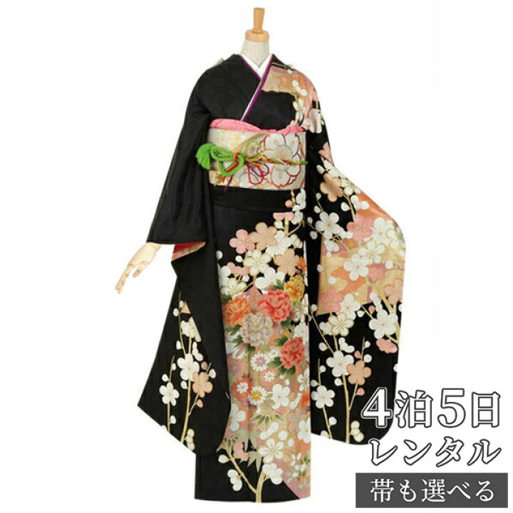 楽天市場】【振袖 レンタル】 結婚式 結納R387 正絹 黒 梅と牡丹 振袖 