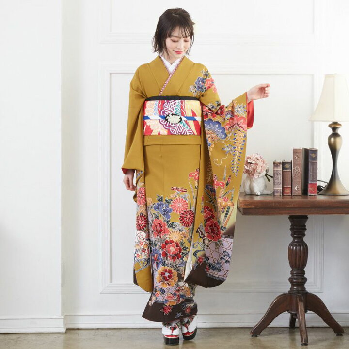 楽天市場】【振袖 レンタル】 結婚式 結納R520 正絹 辛子 紅型 菖蒲 