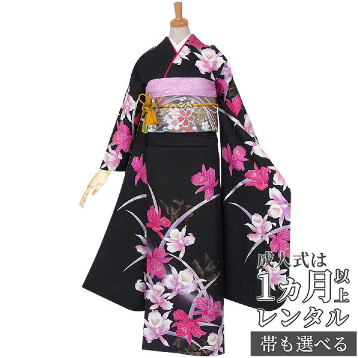 楽天市場】【成人式 振袖 レンタル】RS548 正絹 黒 カトレア（R585 