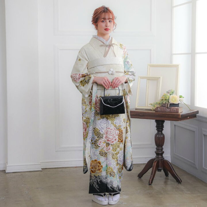 楽天市場】〔成人式 振袖 レンタル〕RS586 正絹 白 薔薇と孔雀（R554 