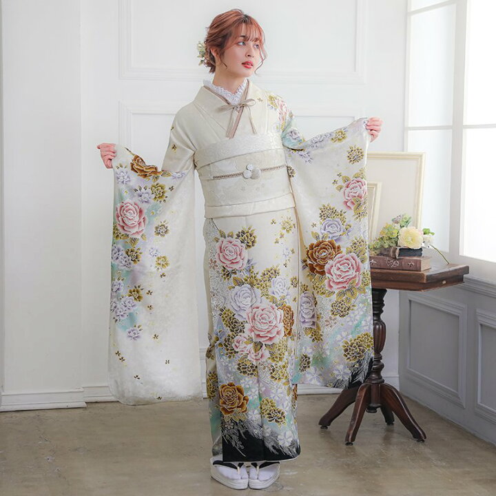 楽天市場】【成人式 振袖 レンタル】RS586 正絹 白 薔薇と孔雀（R554 
