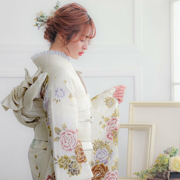 楽天市場】【成人式 振袖 レンタル】RS586 正絹 白 薔薇と孔雀（R554 